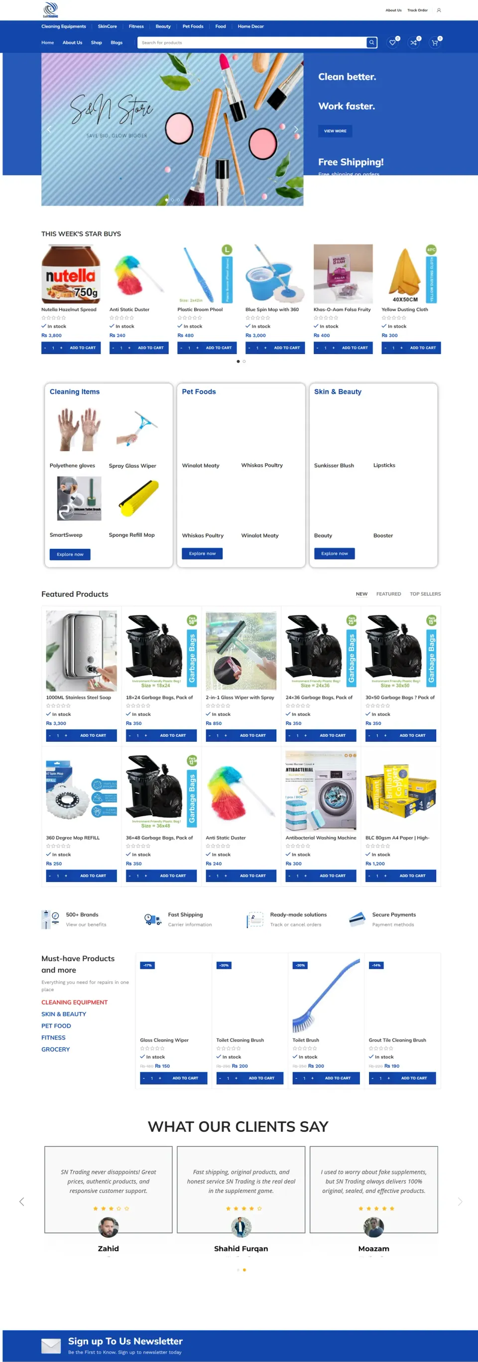 Screenshot of the SN Trading Mart website built by ZAS TECH